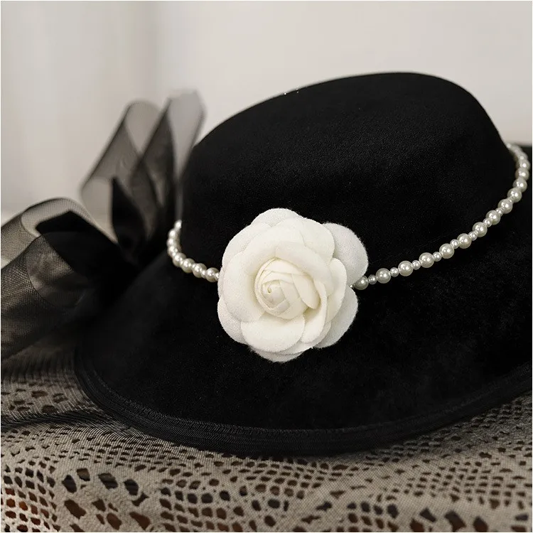 H7128B  Lady Black Fedoras Hat Ladies Mesh Yarn Fascinators Bridal Wedding Hats Veil Headdress Hats
