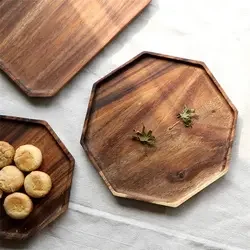 JUNJI  Wooden Octagon Square Trays Serving Bread Plates Wooden Serving Tray breakfast tray