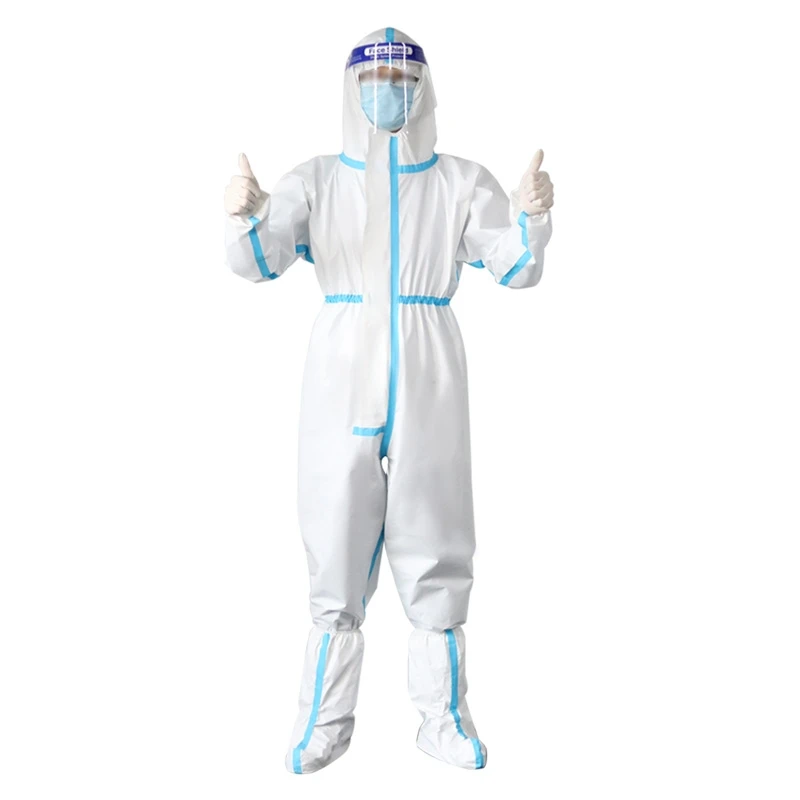 
PPE Overall CE Type 3 4 5 6 CAT III EN 14126 Isolation Coverall Disposable Hazmat Suit with Boot Cover 
