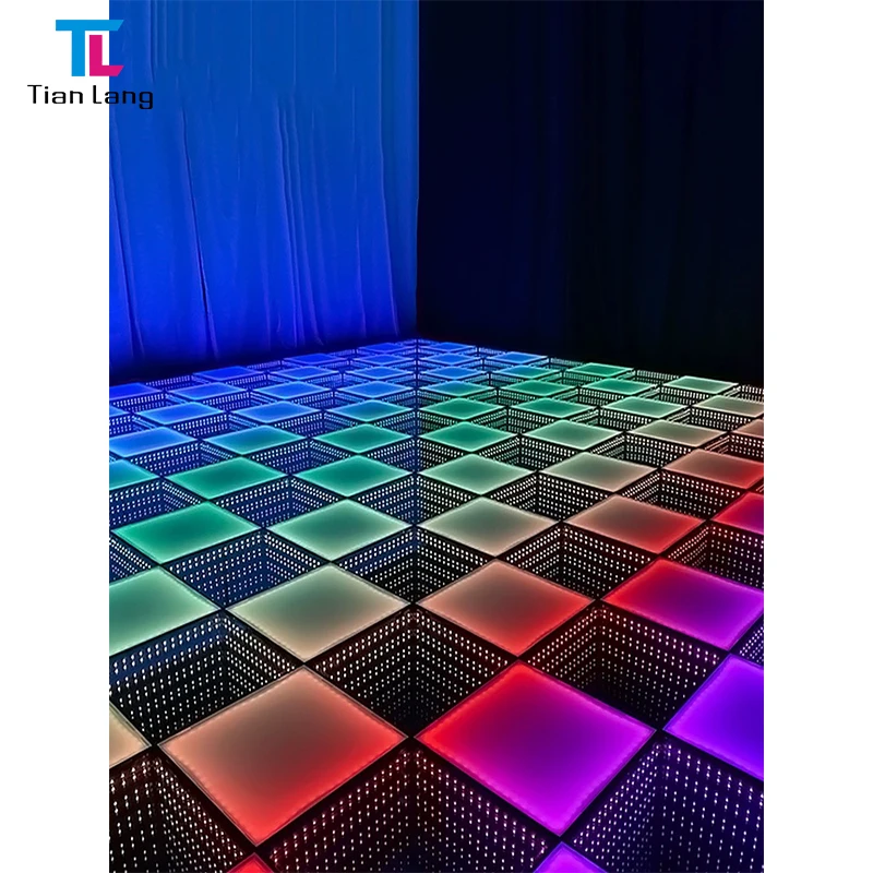 Bar Party Light Show Make Night Club Lighted 3d Mirror Tempered LED Dance Floor Tiles Light Rental DJ Dance Floor
