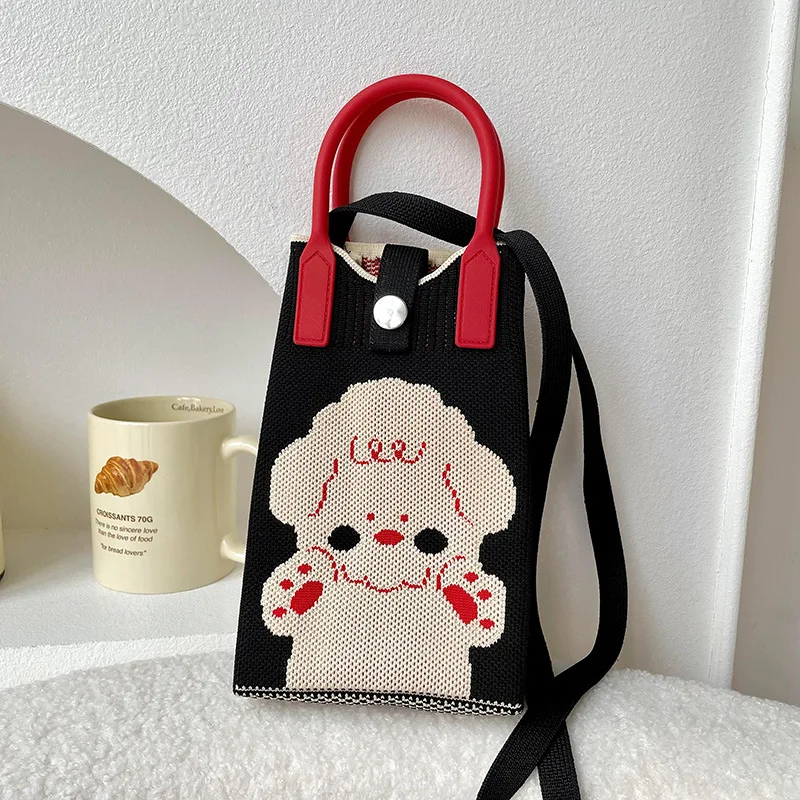 Cute puppy spots Knit Mini Handbag Women Wrist Bag Crossbody Cell Phone Purse japan korean girls packing bag custom knitted bag