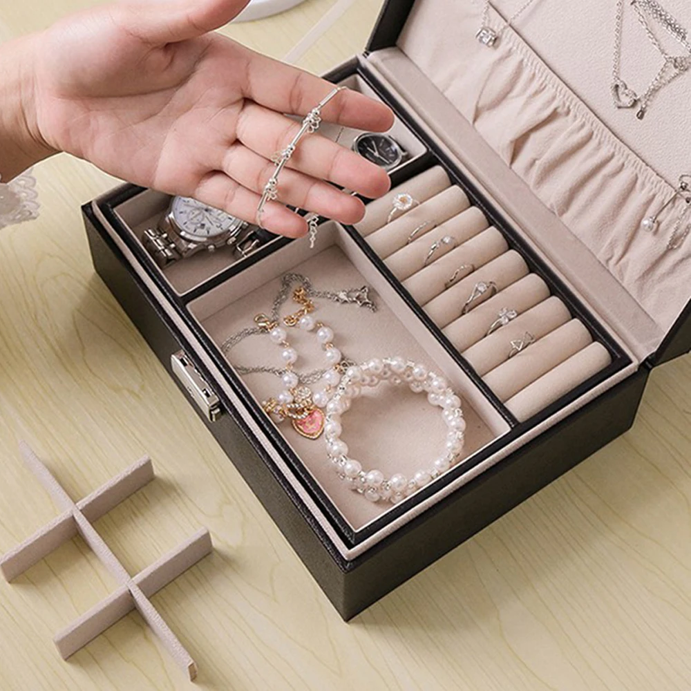 Luxury Jewelry Box Storage PU Leather Organizer Necklace Bracelet Earring Case For Household Storage