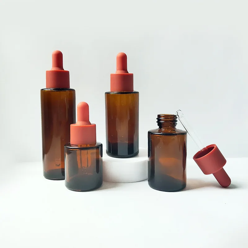 Sample Free 1 oz Glass Essential Oil Serum Dropper Bottle Flat Shoulder Amber 20ml 30ml 40ml 60ml Dropper Bottle for Essence