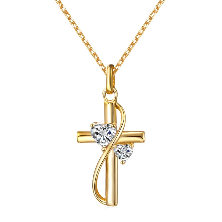 wholesale S925 18K Zircon Cross necklace women and men faith silver pendant jewelry