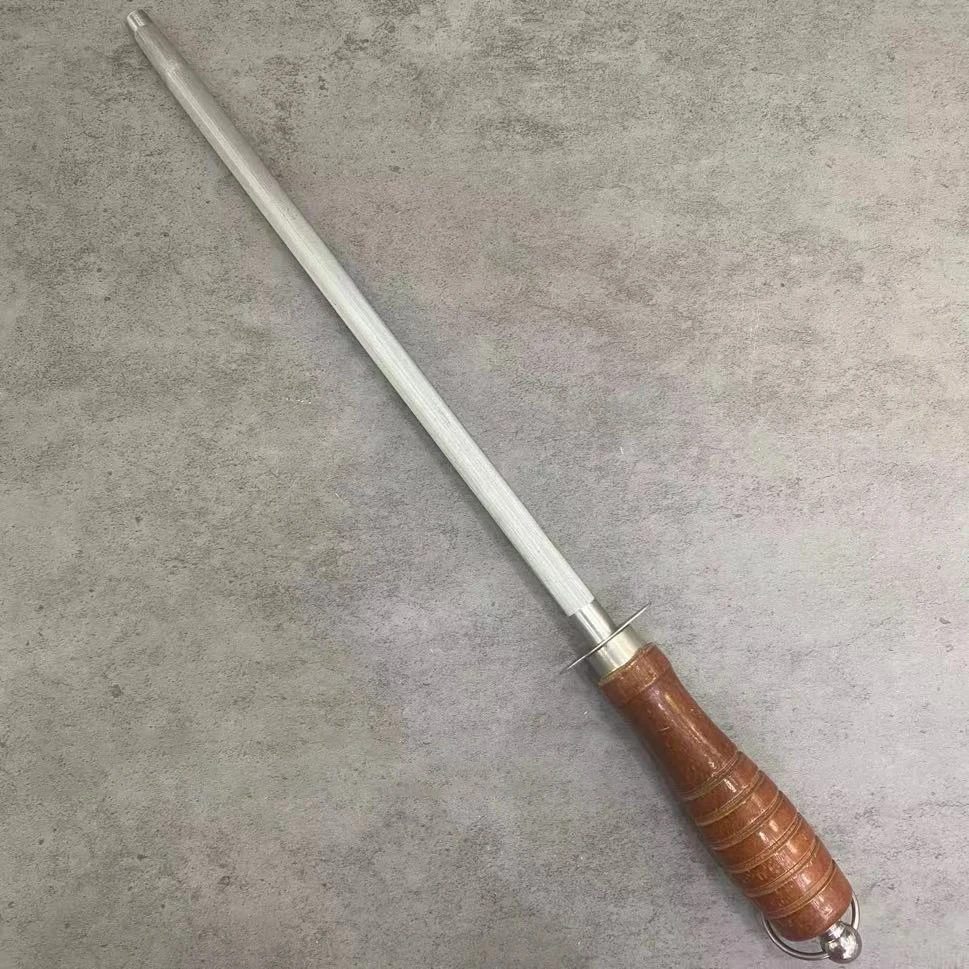 factory high quality round oval flat Wooden handle carbon steel grinding stick knife blade sharpener