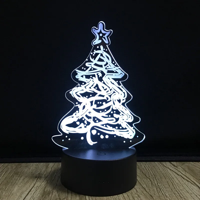 3D ночник Рождественская елка 7 светодиодов меняющая цвет лампа USB сенсорный выключатель визуальные огни