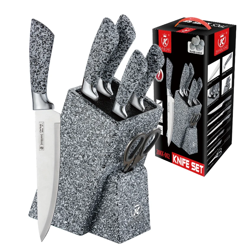 Kitchen King 7 pcs chef knife set marble handle with block art decor kitchen gift set