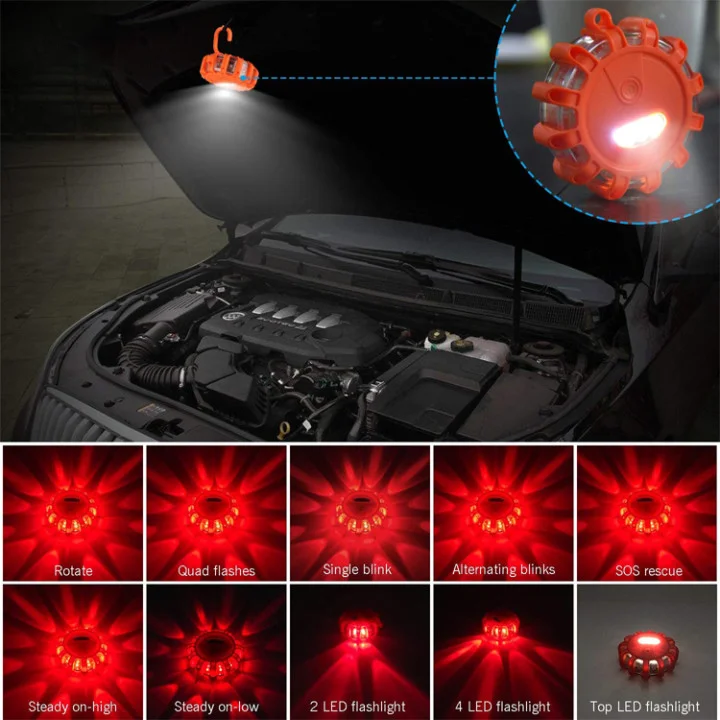6 Pack Roadside Warning Safety Emergency Disc Beacon Flashing Flare Kit Traffic Warning Light LED Road Flares Emergency Lights