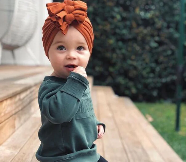 
Soft knitting cotton fabric 3 bow knot Indian baby turban hat 