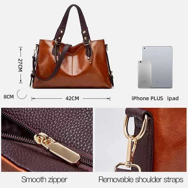 Large capacity Mummy hand bag oil wax leather ladies handbag factory