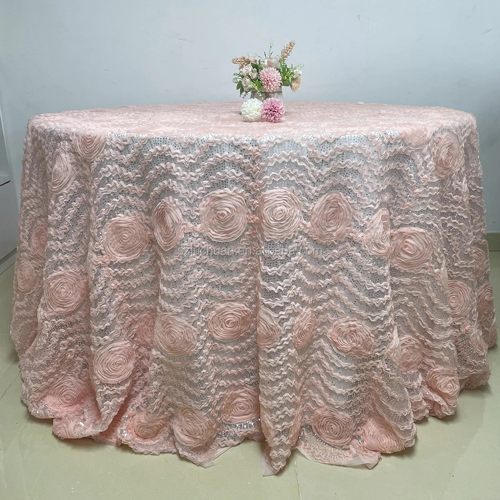 Elegant Round Taffeta Rosetta Table Cloth Wedding Table Clothe Flower Rosette White Rectangular Table Cloth