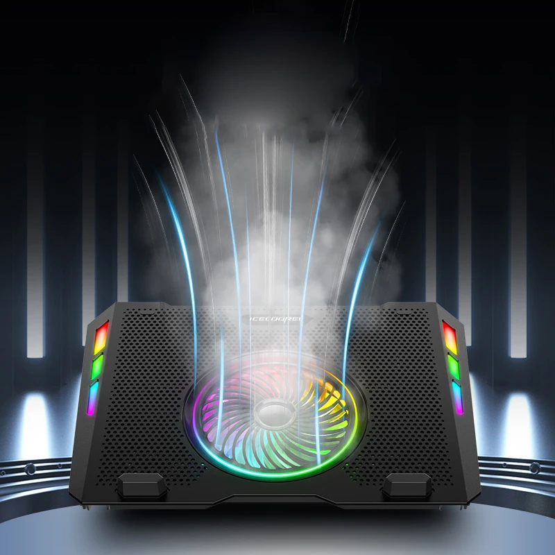 Gaming Rainbow lights RGB notebook cooling pad ergonomic stand with 5 fans 2 USB port Roller switch support OEM ODM Spot stock