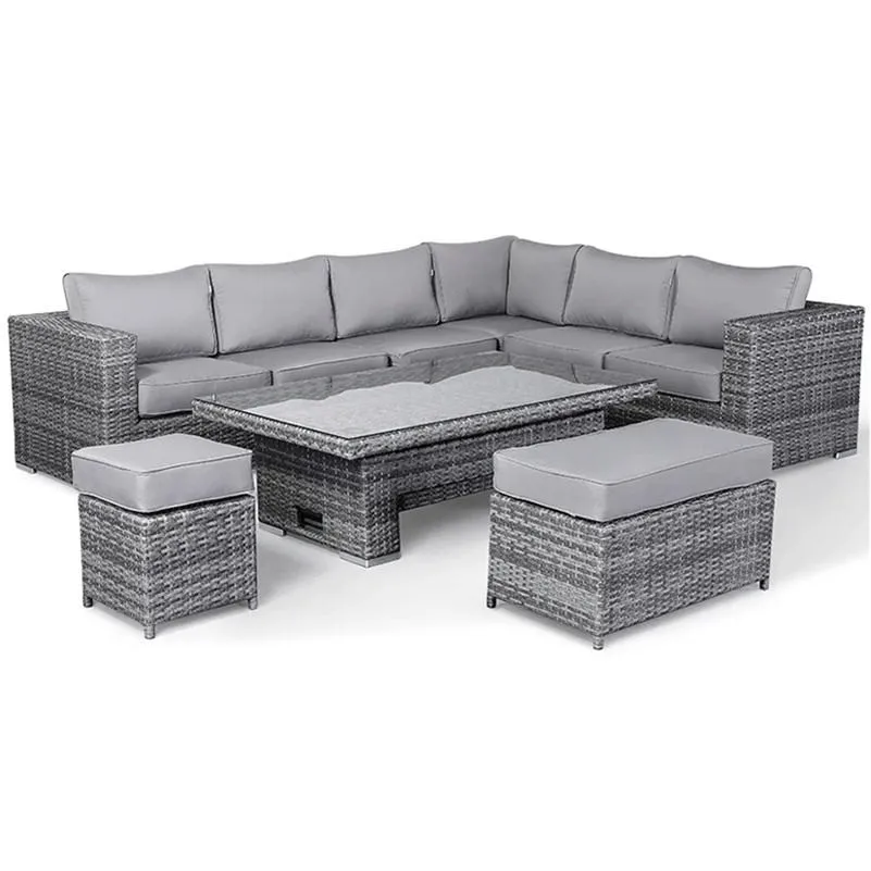 4 Piece Modern Luxury Dining Metal Aluminum Wicker Rope Rattan Sofa Garden Set With Fire Pit Outdoor Rattan Patio Furniture Set