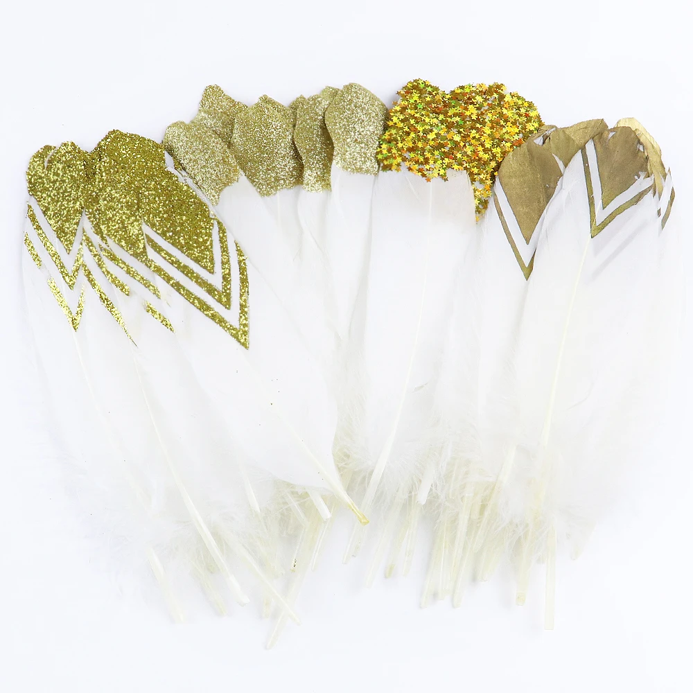 Feathers With Stamped Gilt Luster 10-15cm Gold Goose Feathers For Jewelry Making Crafts Wedding Carnival