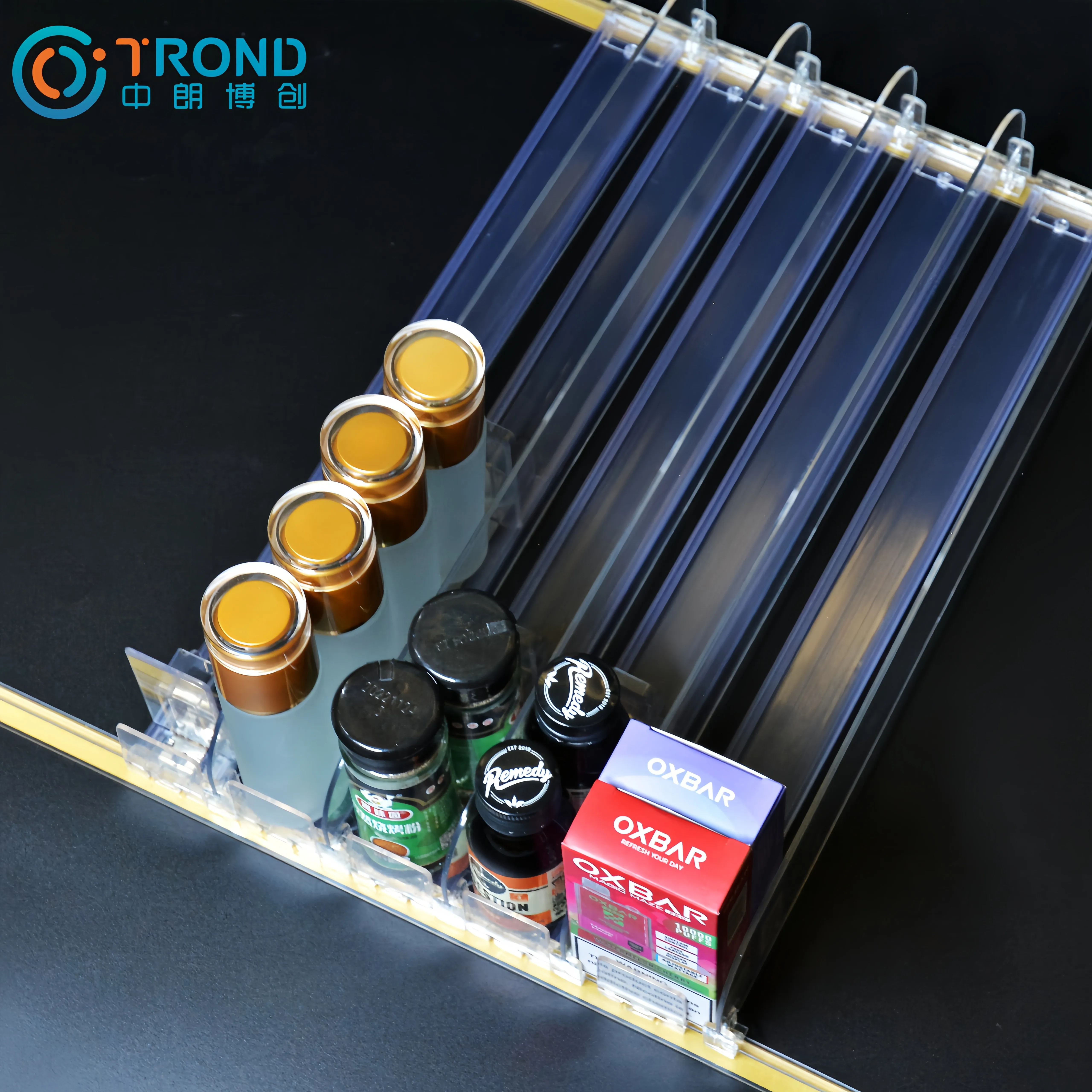 bottle shelf roller pusher storage retail display shelf pushers and dividers supermarket lipstick nail oil shelf pusher system