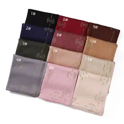 2023 Bow Crystal Muslim Rhinestone Warm Long Jersey Hijab Shawl Solid Color Cotton Headscarf