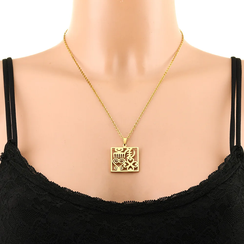 Hot sale 2024 new stainless steel men and women African Adinkra ancient cultural symbol pendant necklaces accessories