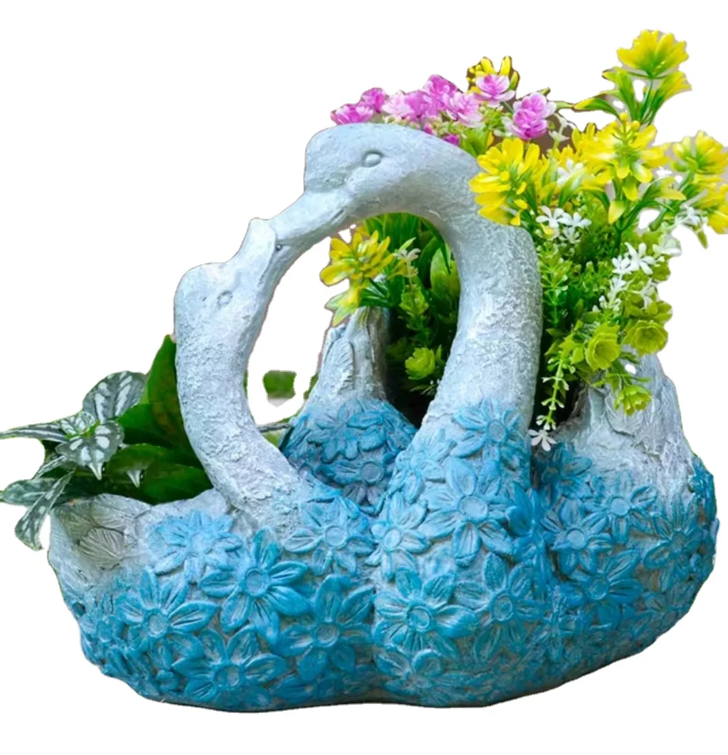 Custom Elegant Swan Sculpture Molds Animal and Flowerpot Sculpture Molds for Silicone Garden Creations