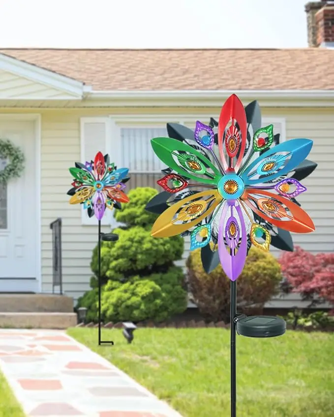 Наружное украшение для сада солнечная светодиодная ветровая блесна металлическая и стеклянная ветряная мельница