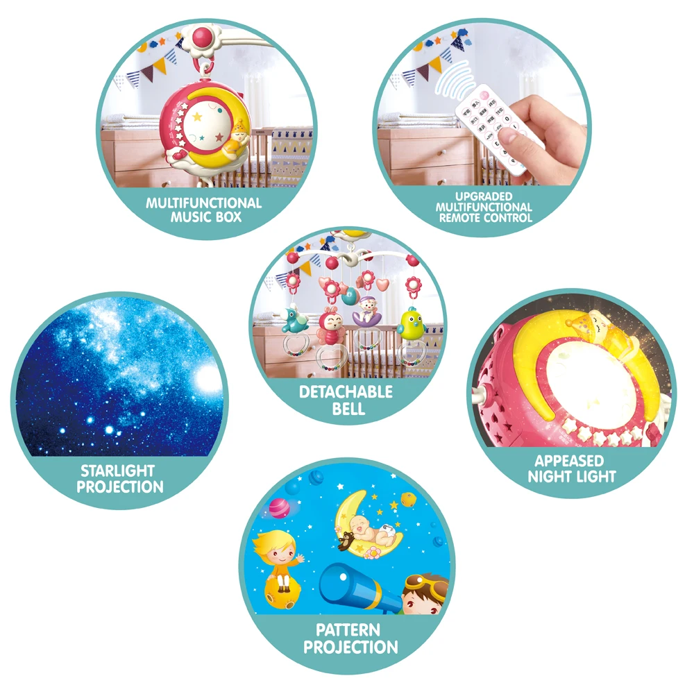 Sleep Music Multifunction Remote Control Musical Bed Bell Rattle Baby Toy Hanging Baby Music Bed Bell Crib Mobile