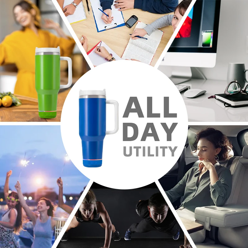 Custom logo & Box Reusable 1200ml Double Wall Tumbler 40oz Stainless Steel Travel Mug with Durable Bluetooth Speaker