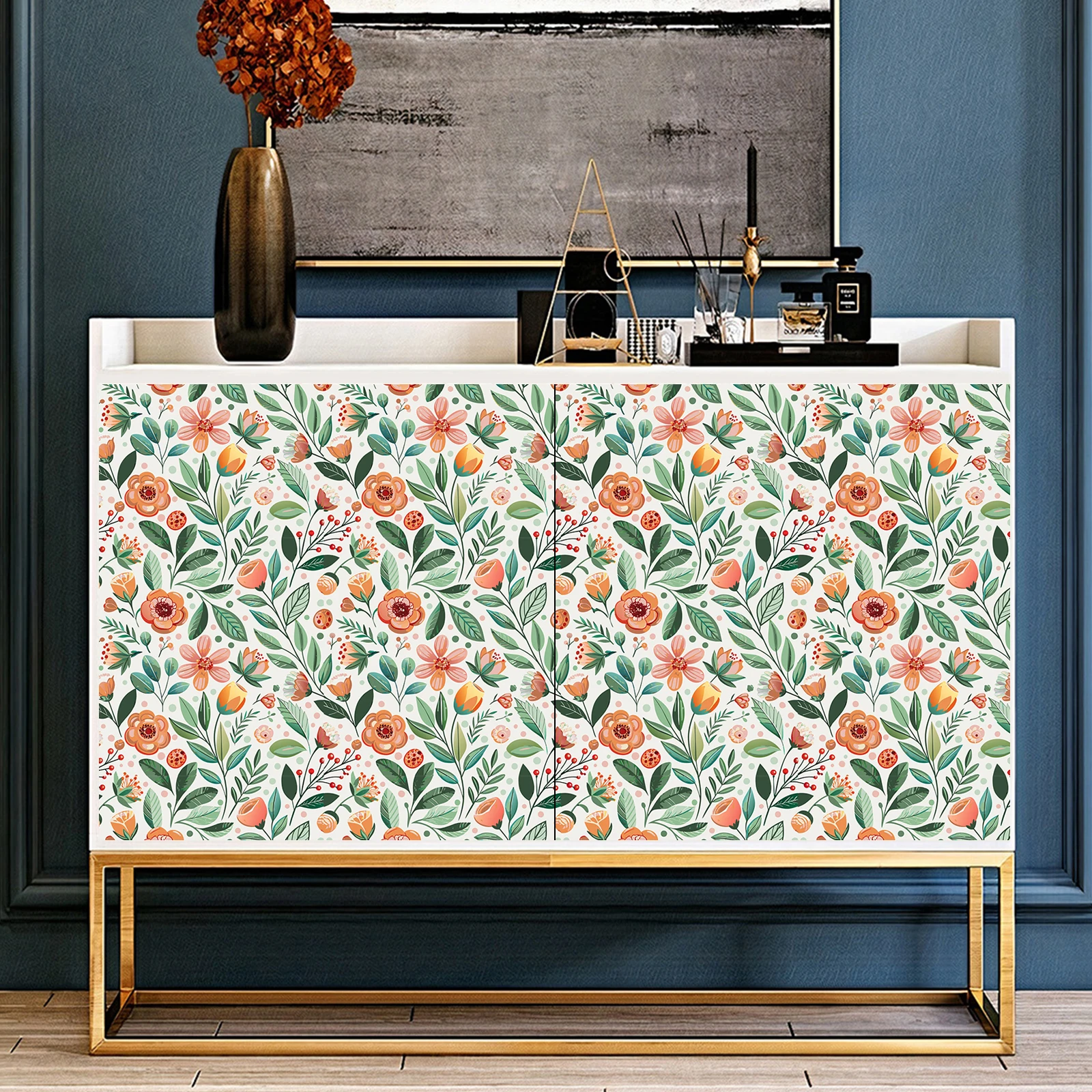 17.32*118.11inch floral Wall Paper Waterproof Removable Wallpaper Oil-proof Peel and Stick Home Decor Wall Sticker