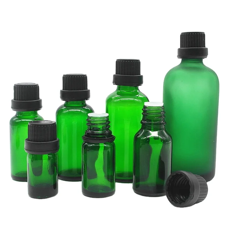 IBELONG Wholesale 5ml 10ml 15ml 20ml 30ml 50ml 100ml Green Skin Care Essential Oil Glass Dropper Bottle With Screw Cap
