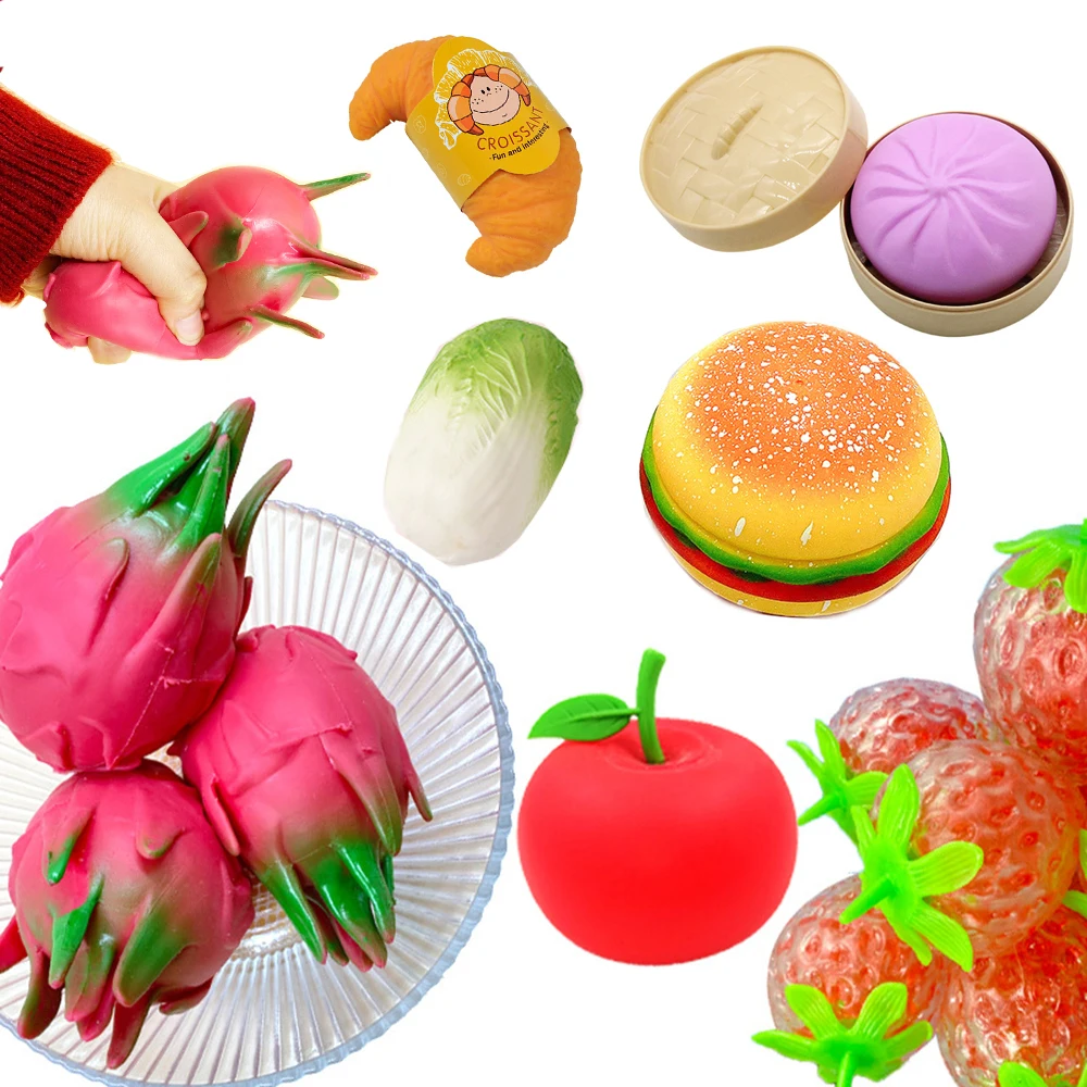 Manufacture Squishy Squeeze Stretchy Stress Beads Fruit Ball Fidget Toys Fidget Play Toy Pack Simulate Croissant Bread Party