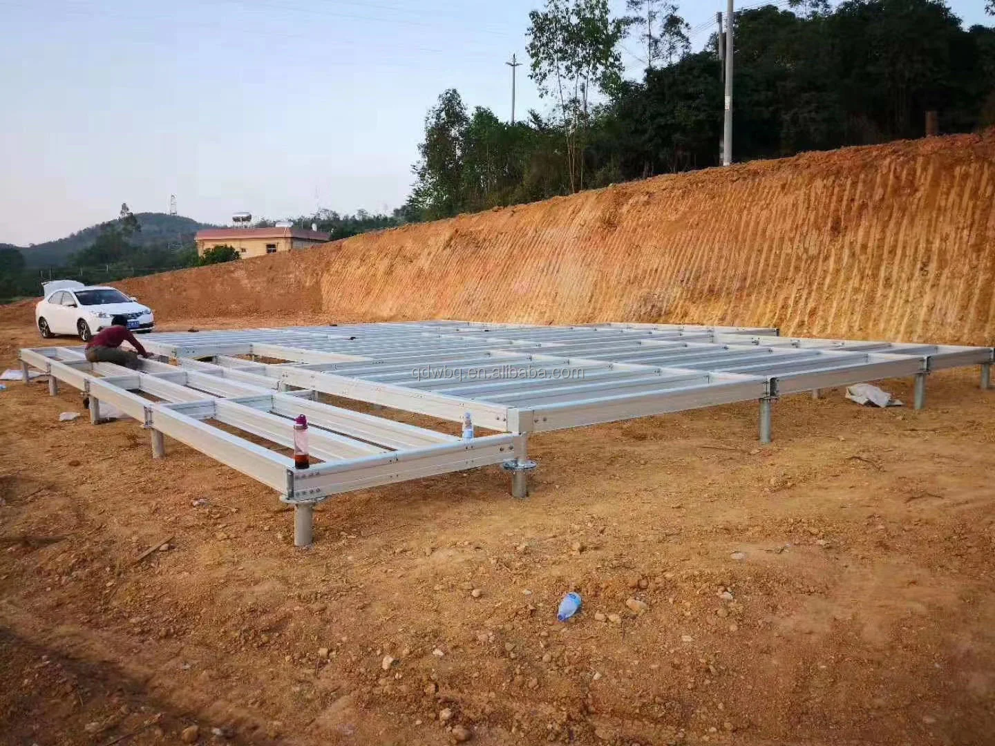 Prefab house, fence, wooden deck pole anchor ground screw pile