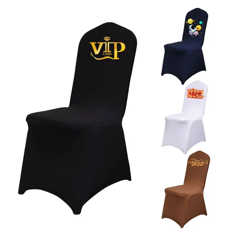 Hotel banquet party polyester stretch chair cover can be customized logo chair cover (1600438980012)