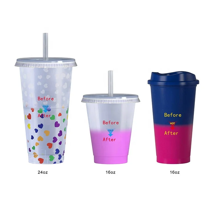 Color changing cups 2020 new arrival customized 16oz 24oz tumbler heat temperature color changing plastic cup