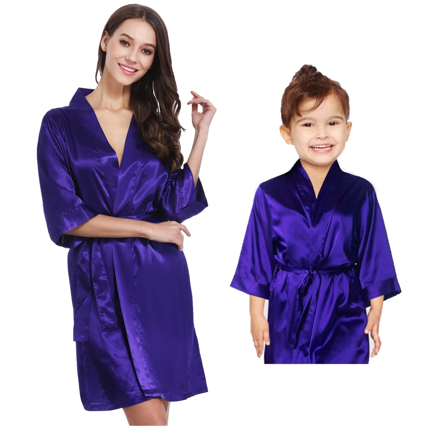 133 colors cheap robe women kids kimono style wedding birthday bridesmaid satin silk bathing robes