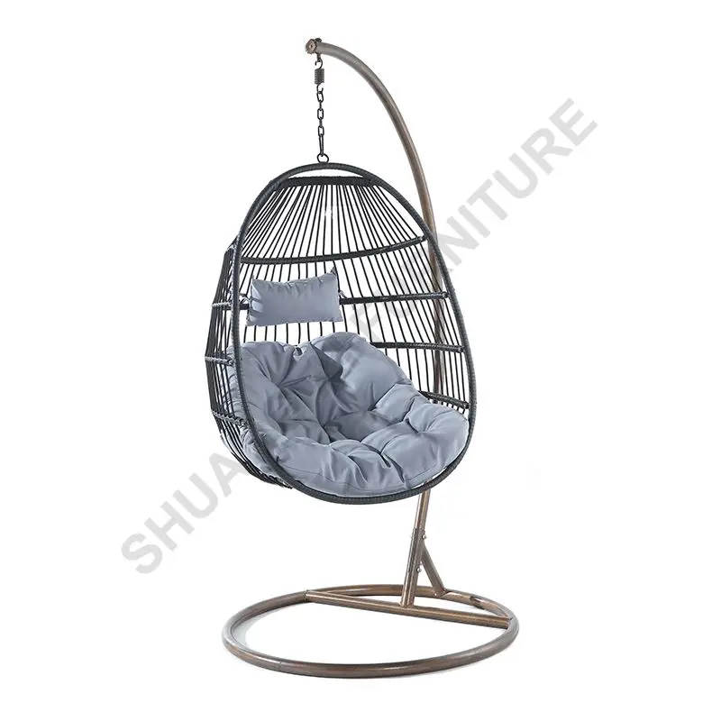 Plastic PE rattan gold leg frame iron metal Basket cushion seat Hanging Patio Swings egg chair parts