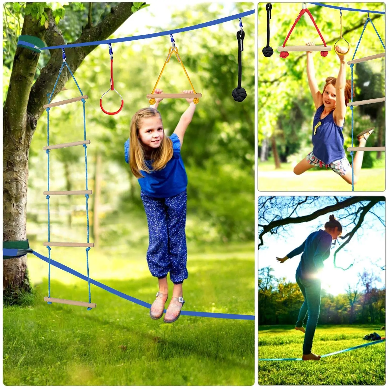 Custom Kids Ninja Slackline Warrior Obstacle Course Ninja Warrior Kids Gym Hanging Monkey Bar Kit Hanging Obstacles Course Set