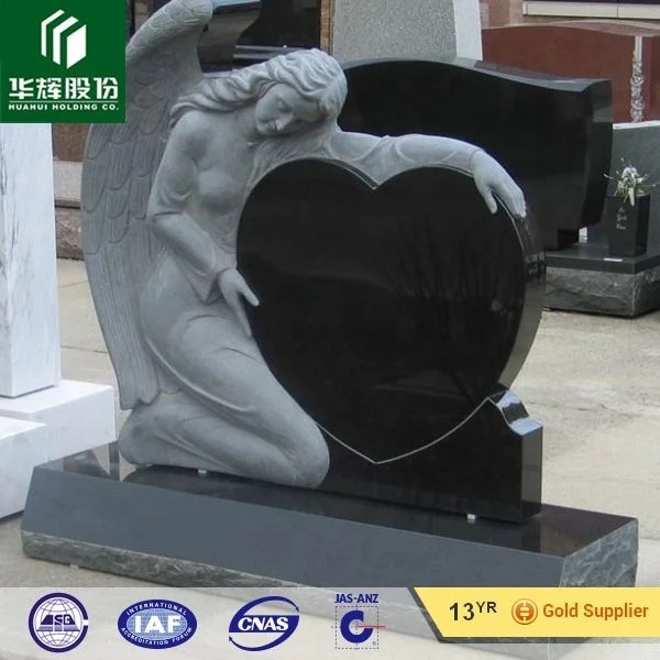 Cemetery usage black granite swan heart headstone designs memorial tombstone