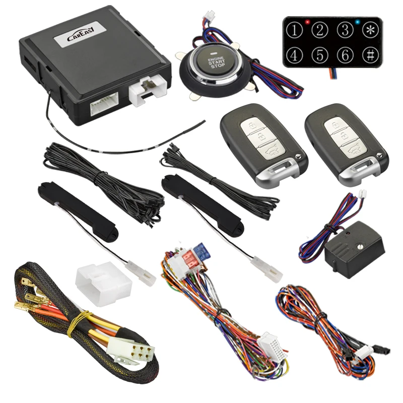PKE Passive Keyless Entry car alarm push button engine start stop system with programmable remote start engine crank time