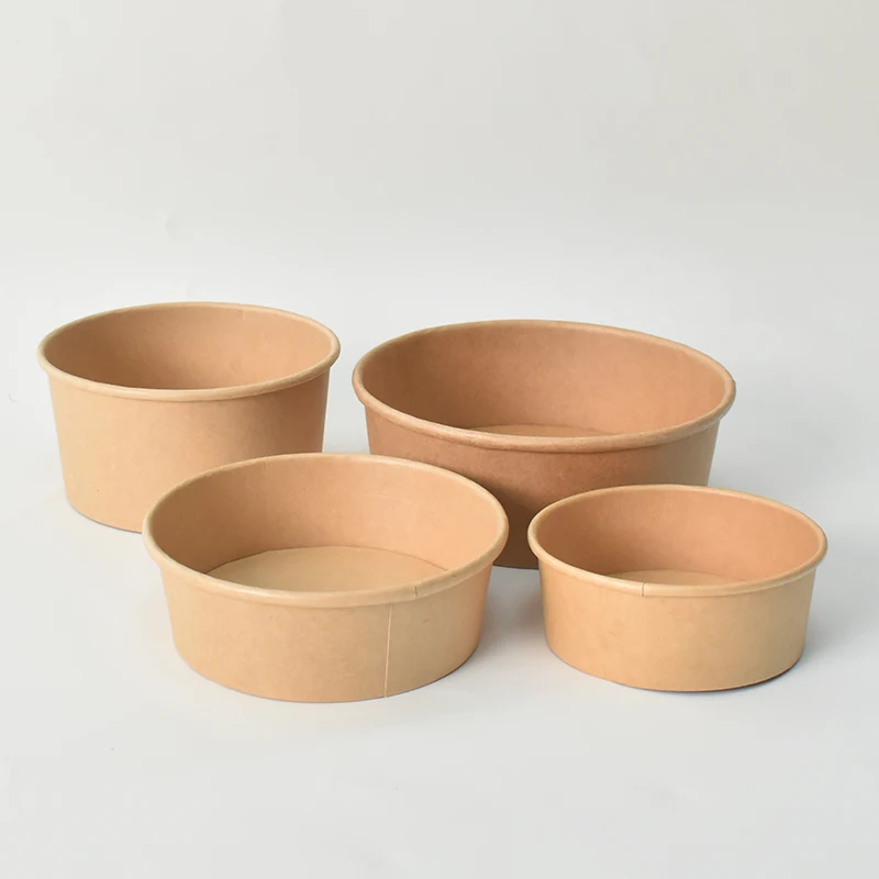Free Sample 1000ml Round Kraft Paper Soup Bowl Printed Take Away Salad fastfood boxes
