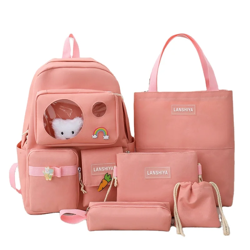 Fashion Trend High Quality Girl Backpack Cute College 5-piece Set Girl Backpack School Bag Student Backpack Set