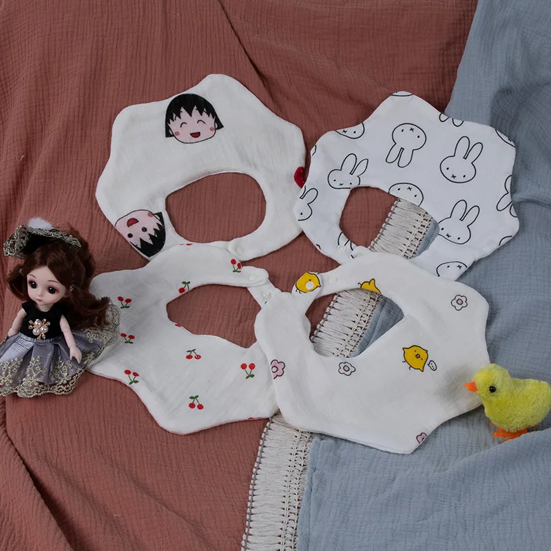 Baby saliva towel 6-layer thick pure cotton gauze 360 degree newborn bib cartoon print