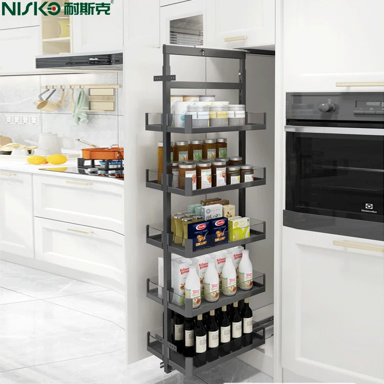 Revolving Tall Unit Glass Storage Basket Kitchen Put Out and Rotating Storage Shelves Kitchen Organizer Movement System