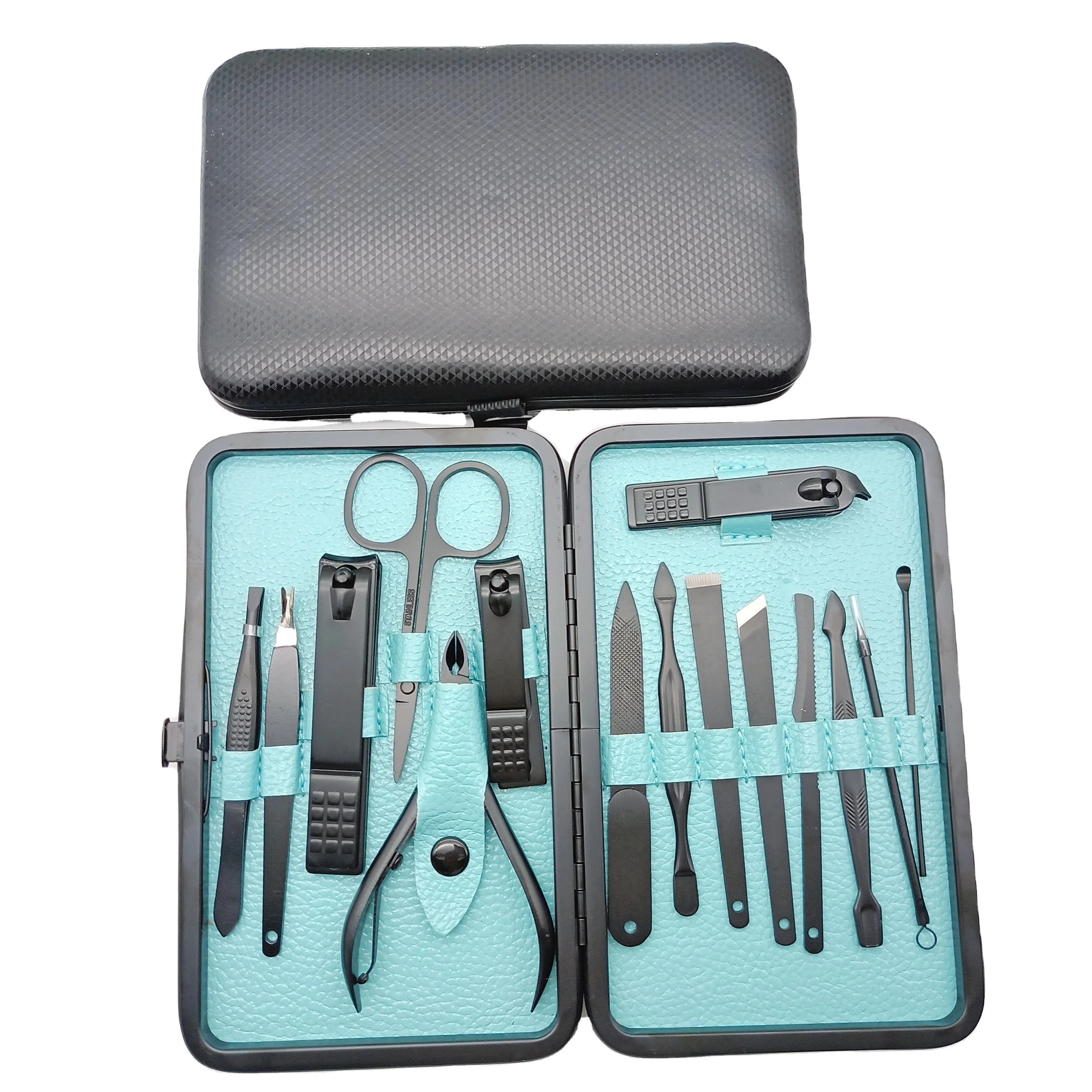 Professional 15pcs Manicure Pedicure Set Steel Nail Clippers Custom Logo Multi-Purpose Care Tool Foot Care Beauty Plastic Box