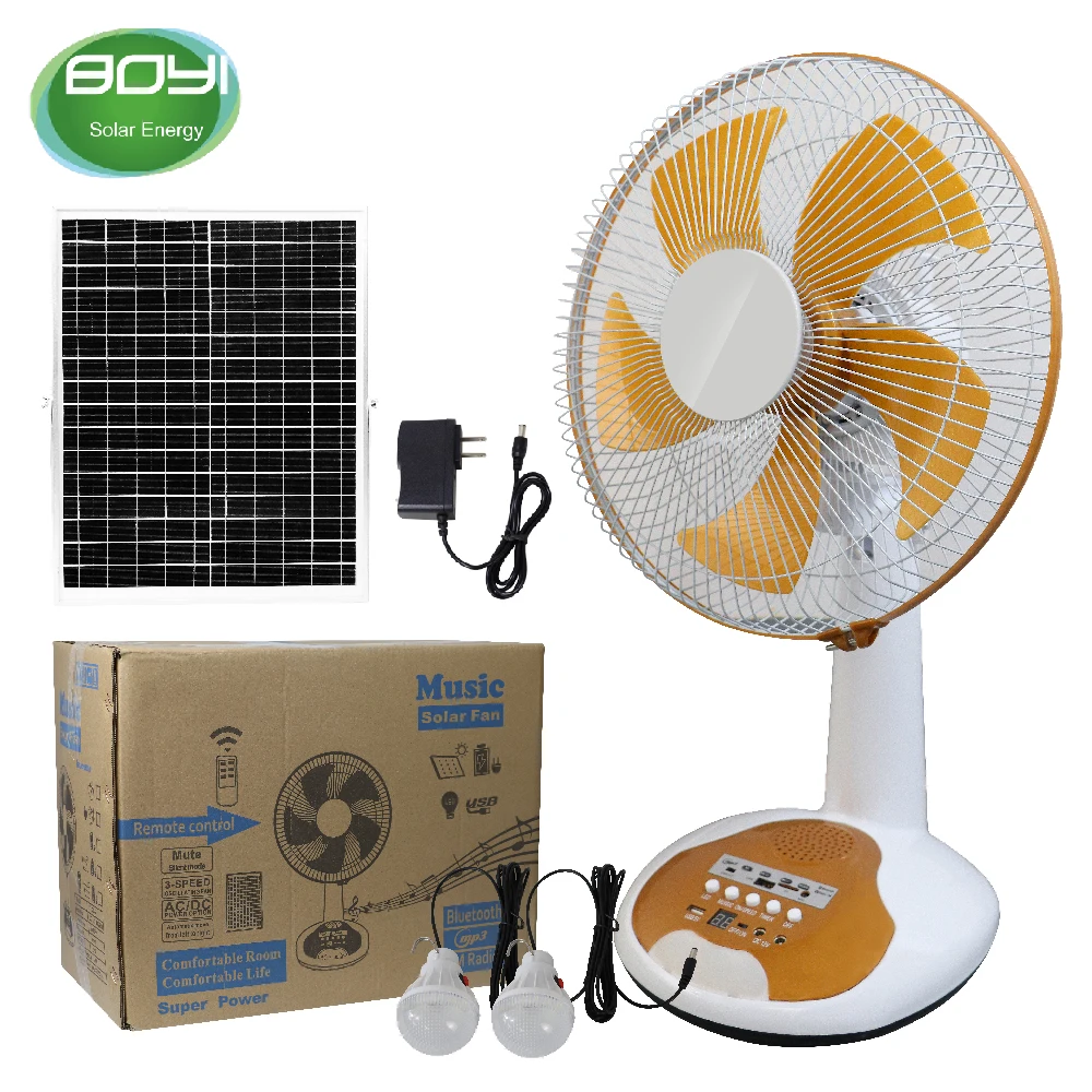 Guangdong rechargeable 12 inch fan 12v dc ac solar fan light with fm radio