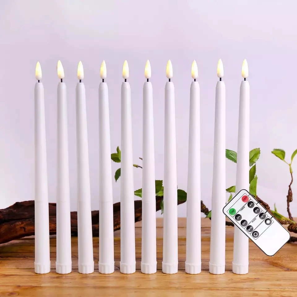 Electronic Flameless Taper Candles Plastic Long White LED Candle Sticks For Holiday Decoration