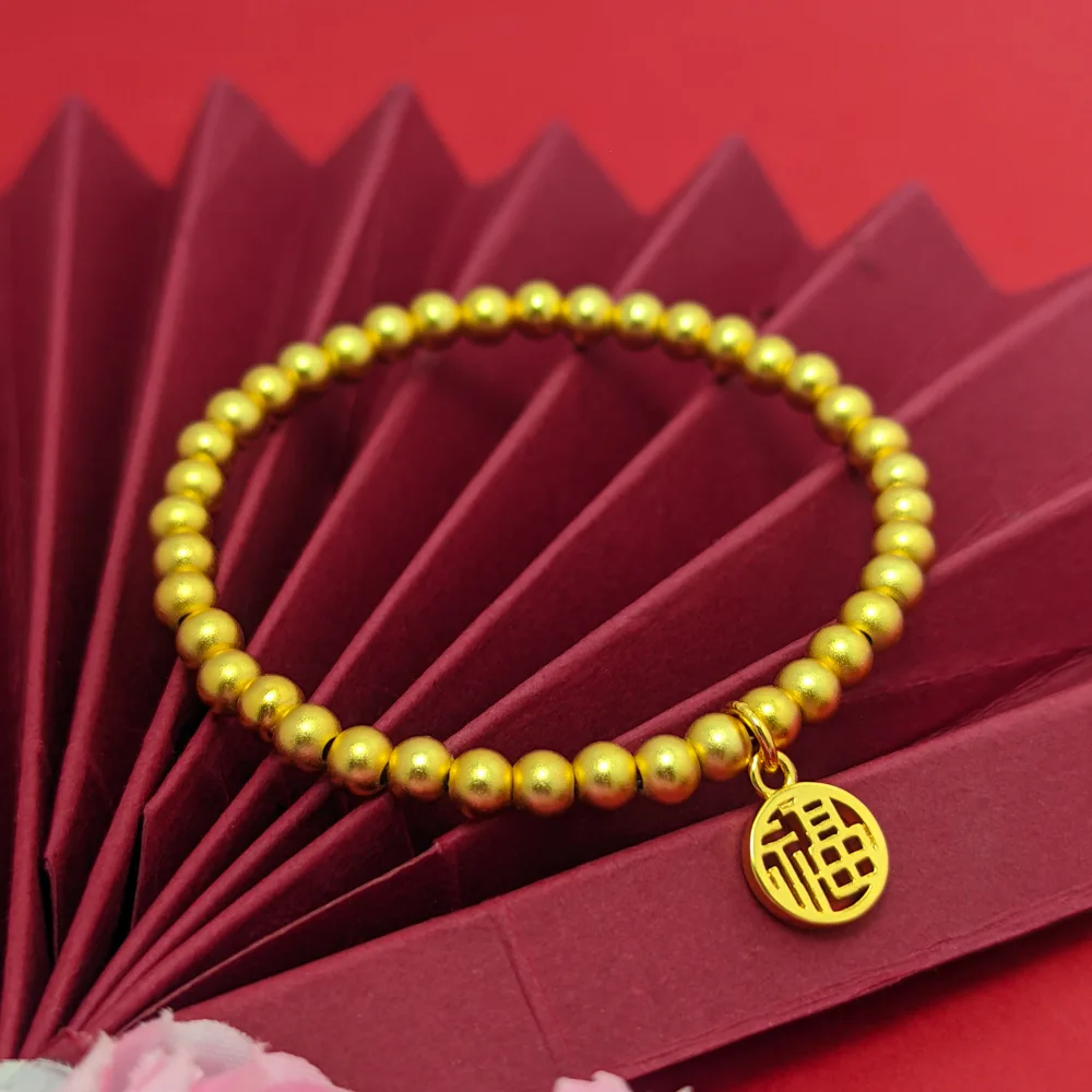Hot sell gold bracelet 24k  Chinese  style  gold beaded bracelet for baby with Chinese lucky charm
