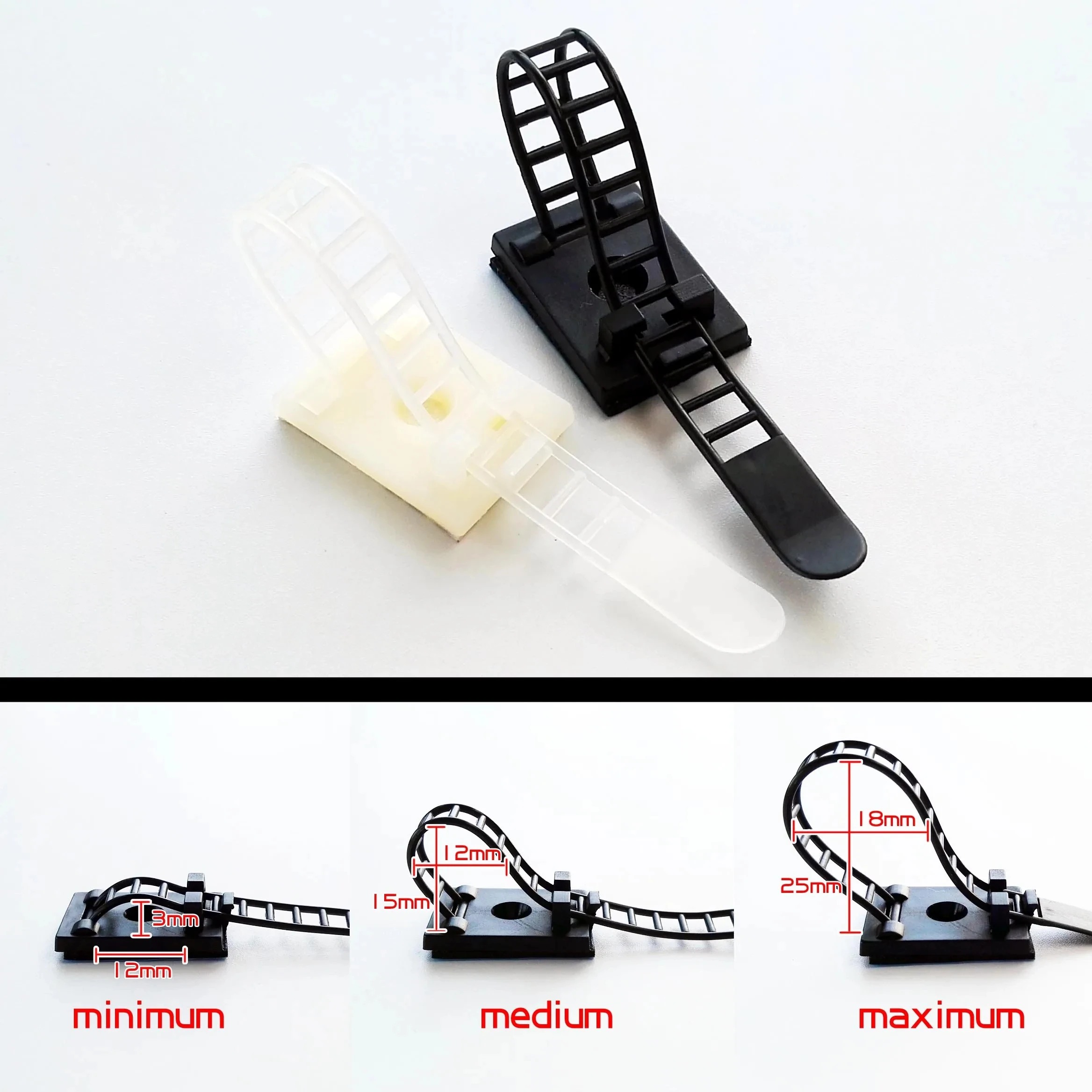 Black White Adjustable Self Adhesive Cable Clamp Clips Wire Cord Power Line Holder Management Organizer Ties Fixer Trim Wrap