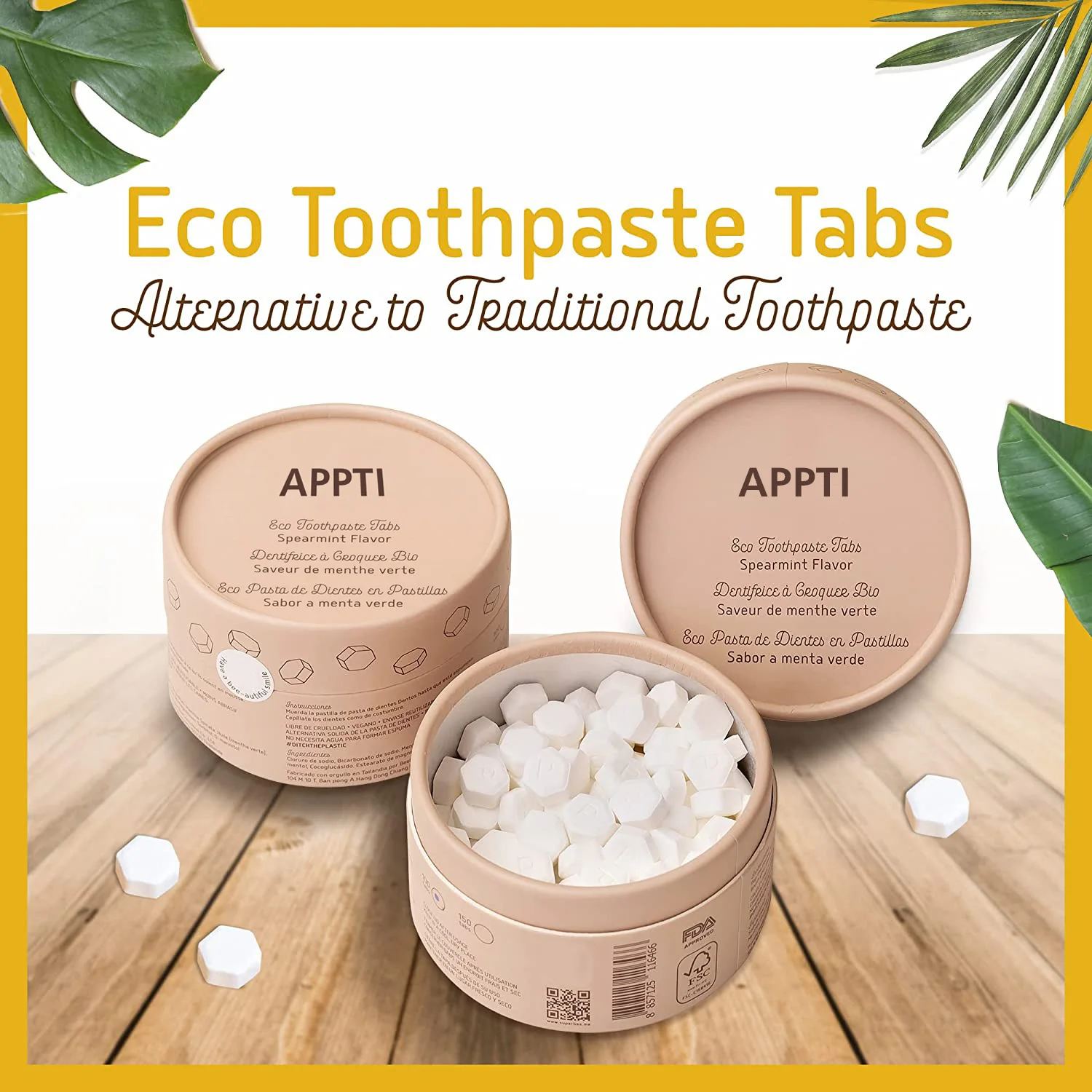 Hot Sell Fluoride Free and Eco-Friendly Travel Size White Teeth Spearmint Toothpaste Tablets for Kids and Adults