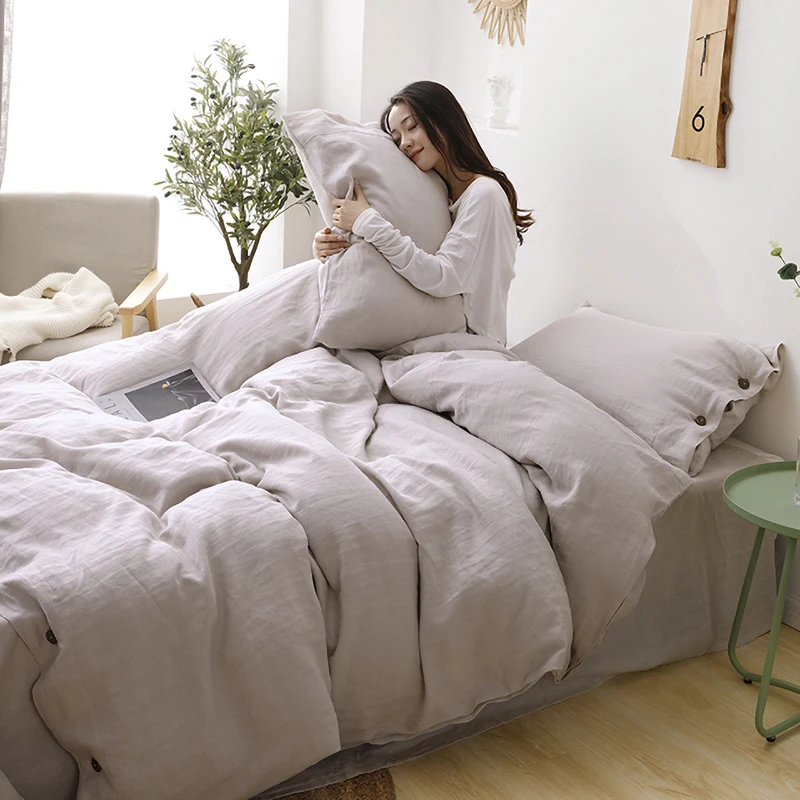 Home Textile Wholesale Luxury Online King Size 4pcs Idea Flax Bed Sheet Resorts Linen Bedding Set