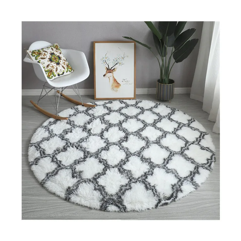 Оптовая продажа из Китая, полиэстер, противоскользящий мягкий длинный ворс, пушистый круглый Пушистый Ковер для детской комнаты, круглый ковер для спальни