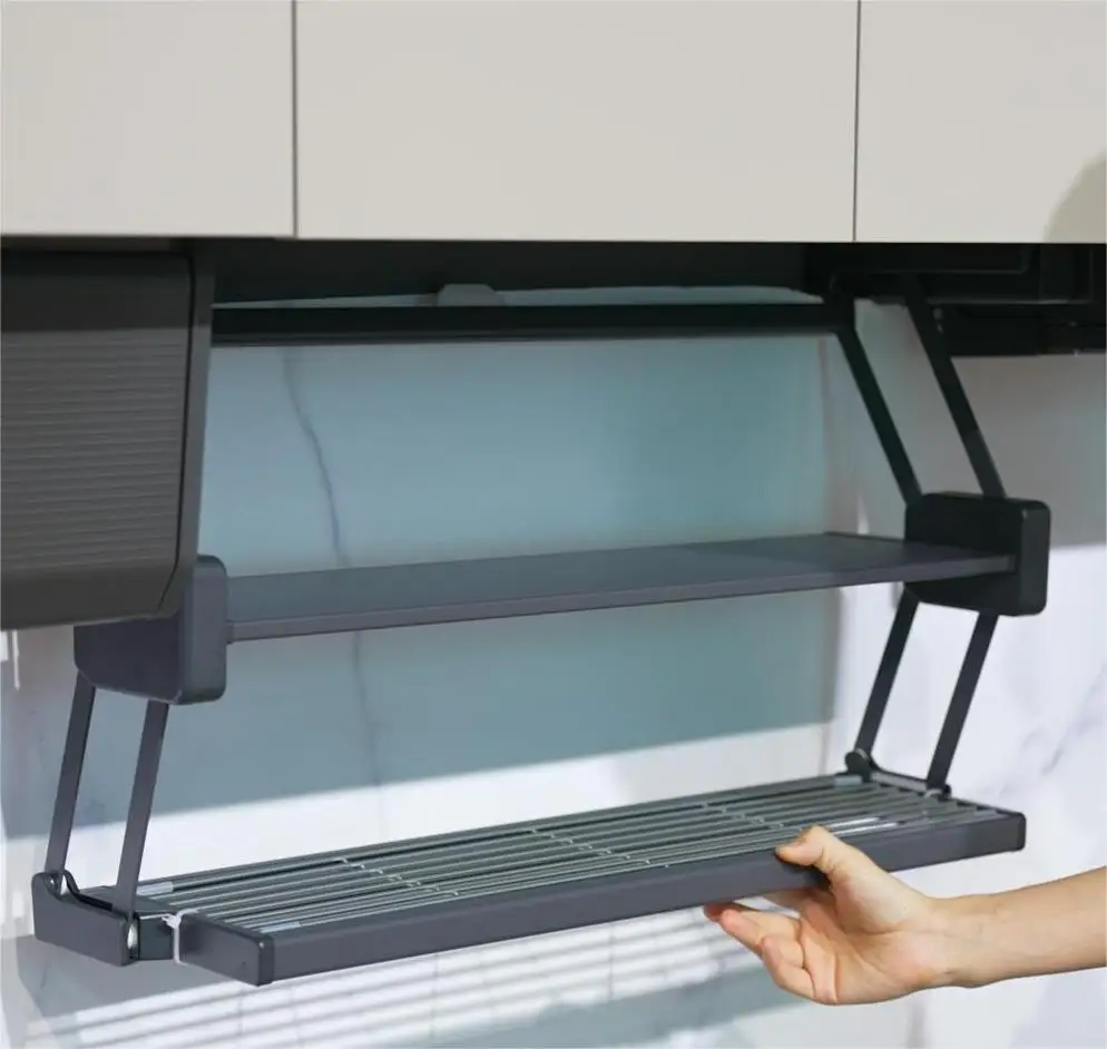 Goldmine kitchen cabinet pull-down folding dish storage rack lifting wall cabinet storage seasoning pull basket