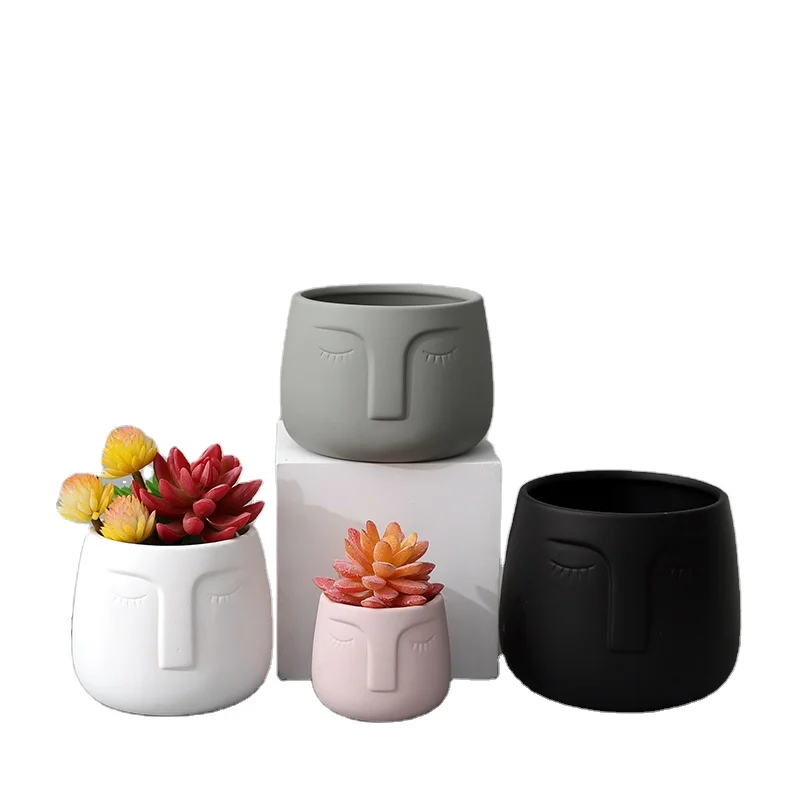 modern face Matte ceramic soft rubber paint ceramic succulent flower planter pot